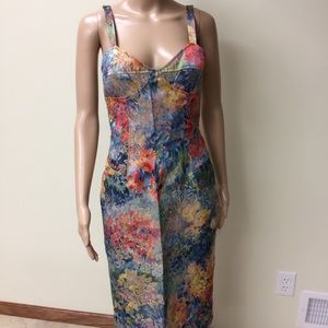 David Meister Floral Cocktail Bustier Dress